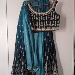 Aqua Ombre Crushed Printed Lehenga Set